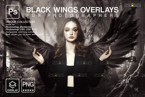Realistic Black Angel Wings Photoshop Overlays V3 - 1583894