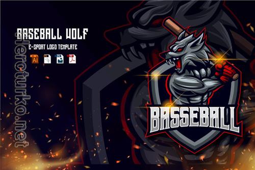Baseball Wolf E-sport logo template Baseball Wolf E-sport logo template