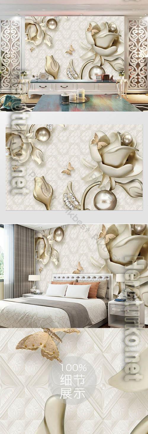 Silver pearl rose flower jewel hard pack background wall
