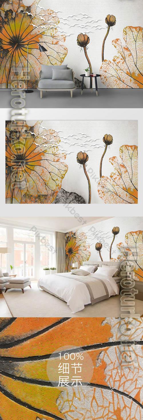 Golden texture lotus tv background wall