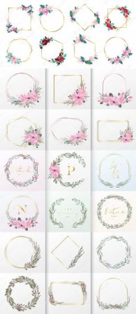 Watercolor Floral Frames for Wedding Monogram Vector Collection   25 EPS