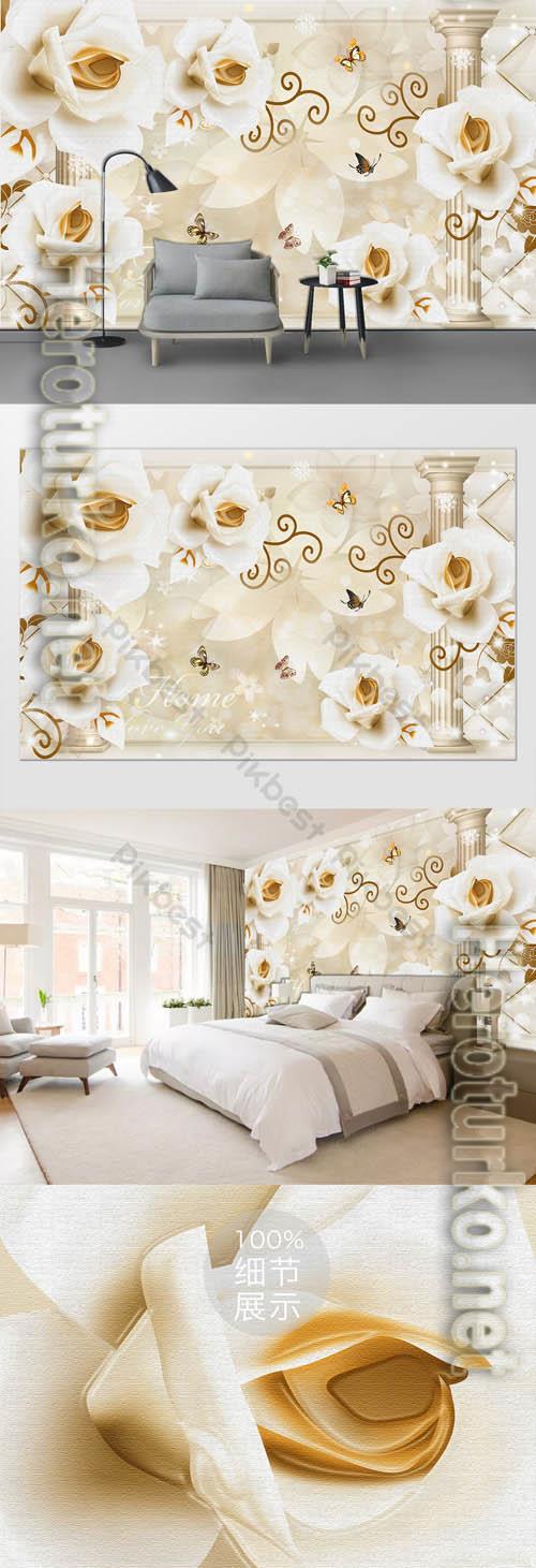 Minimalist hand drawn rose pattern living room wall Minimalist hand drawn rose pattern living room wall