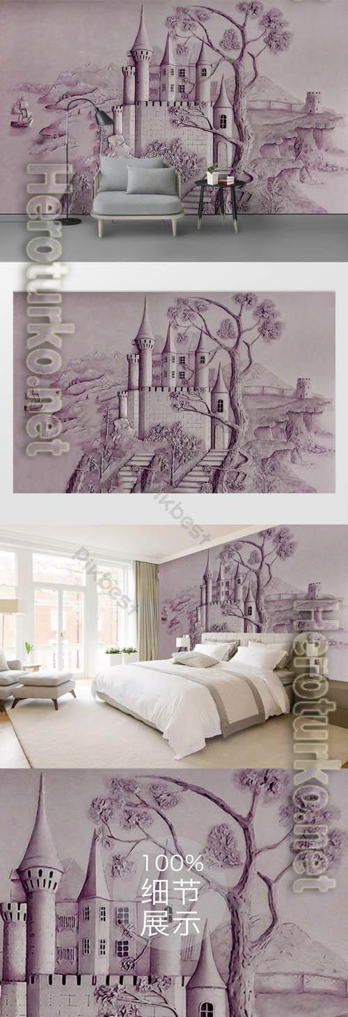 European 3d embossed ancient castle tv background wall