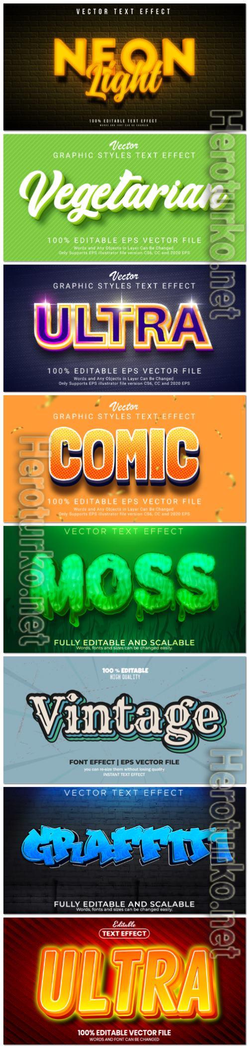 Set 3d editable text style effect vector vol 108
