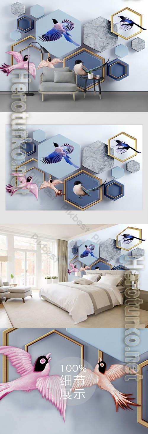 Geometric 3d cubes flying bird mosaic tv background wall Geometric 3d cubes flying bird mosaic tv background wall