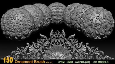 ArtStation   150 Ornament Brushes and Alphas + 3D Models VOL 01