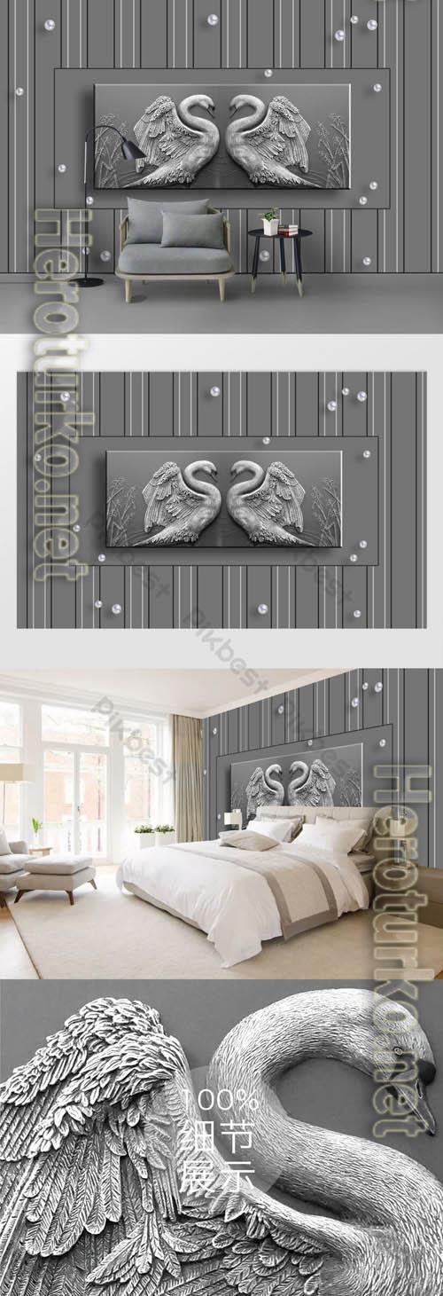 Gray embossed swan pearl fashion living room wall