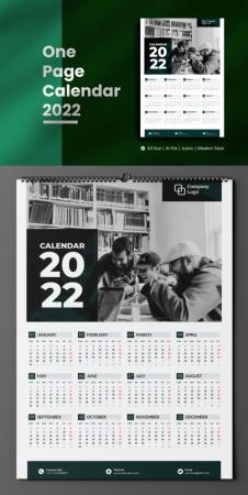 One Page Calendar 2022   A3 Vector Design Template