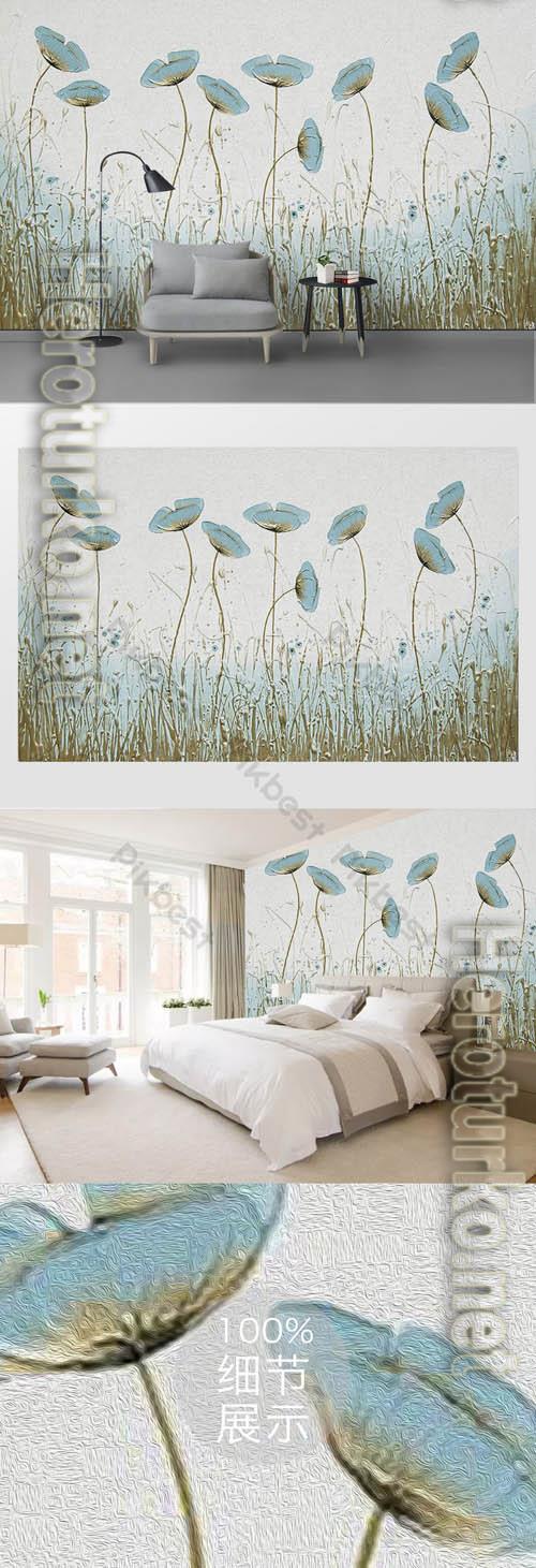 Tropical plants hand drawn tv background wall painting