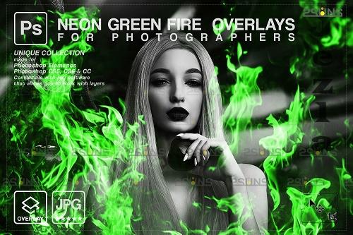 Fire background, Photoshop overlay, Burn overlays, Neon Green Fire V2 - 1447963