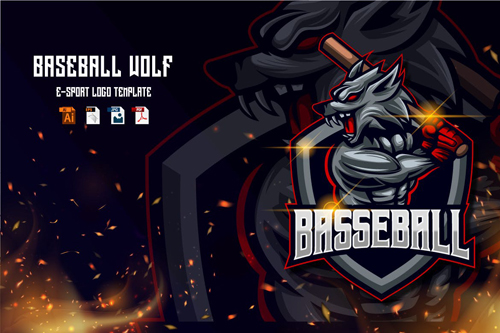 Baseball Wolf E-sport logo template