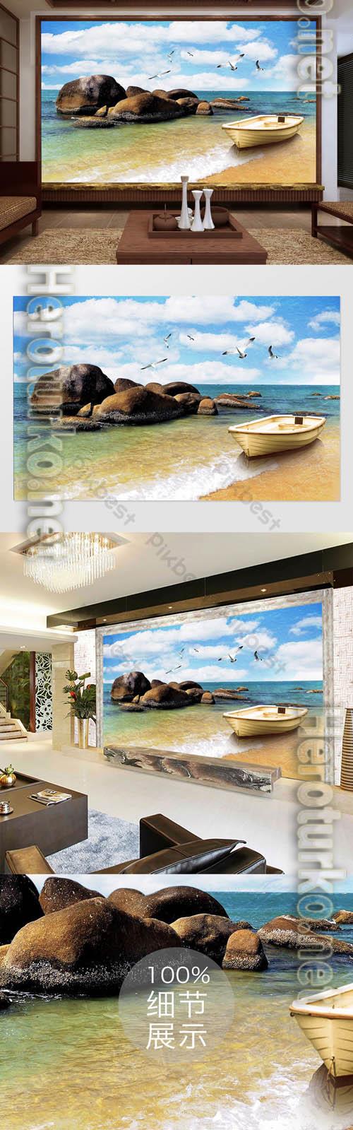 Chinese stone blue sky sea wall