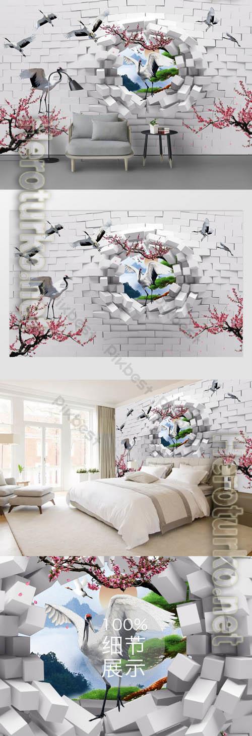 3d creative stone brick landscape painting plum white crane tv background wall 3d creative stone brick landscape painting plum white crane tv background wall