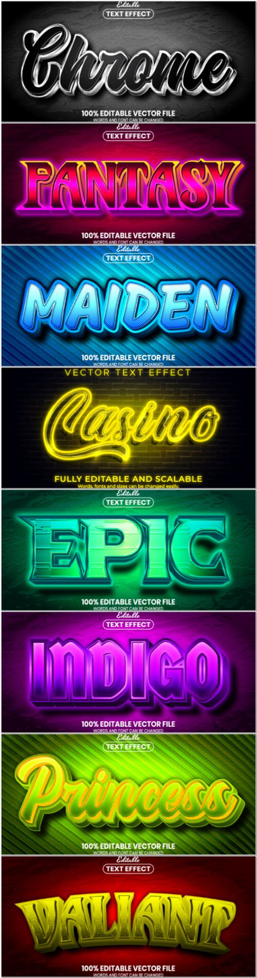 Set 3d editable text style effect vector vol 93