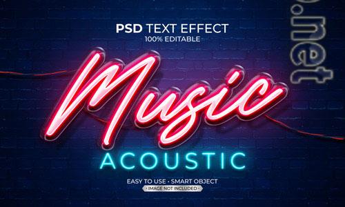 Music acoustic neon light text effect Premium Psd