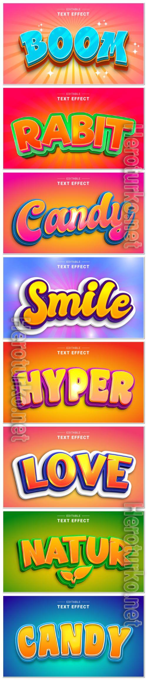 Set 3d editable text style effect vector vol 110