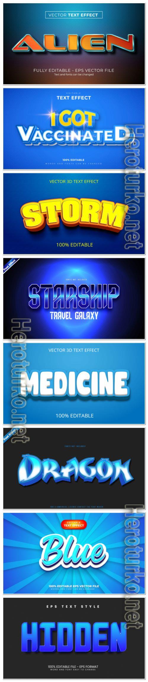 Set 3d editable text style effect vector vol 122