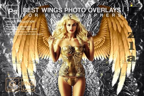 Realistic White Black Gold Angel Wings Photoshop Overlays V2 - 1447938