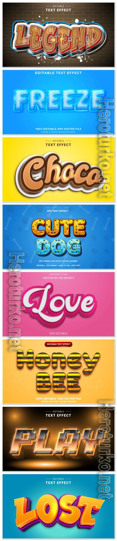 Set 3d editable text style effect vector vol 111