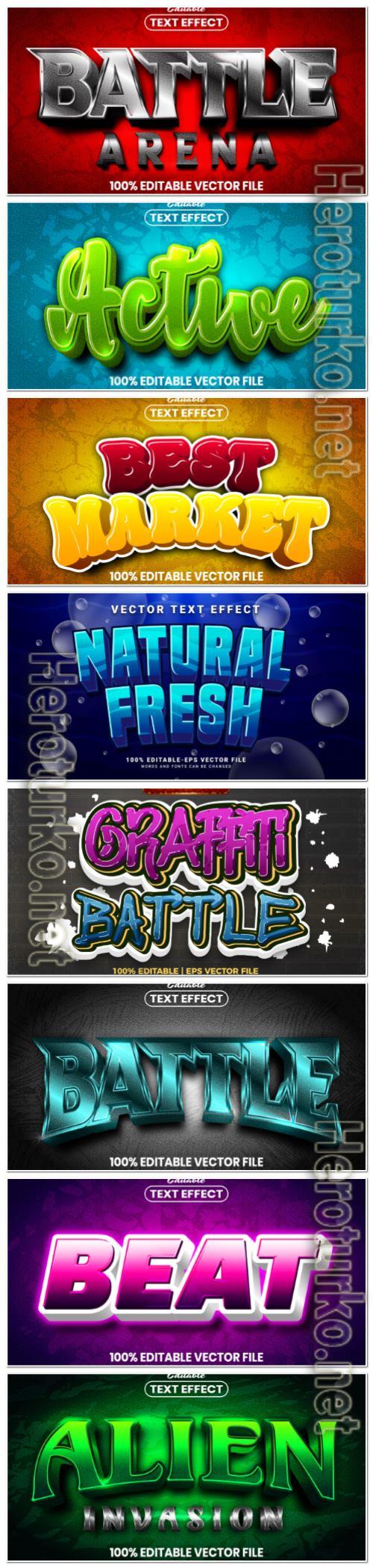 Set 3d editable text style effect vector vol 146