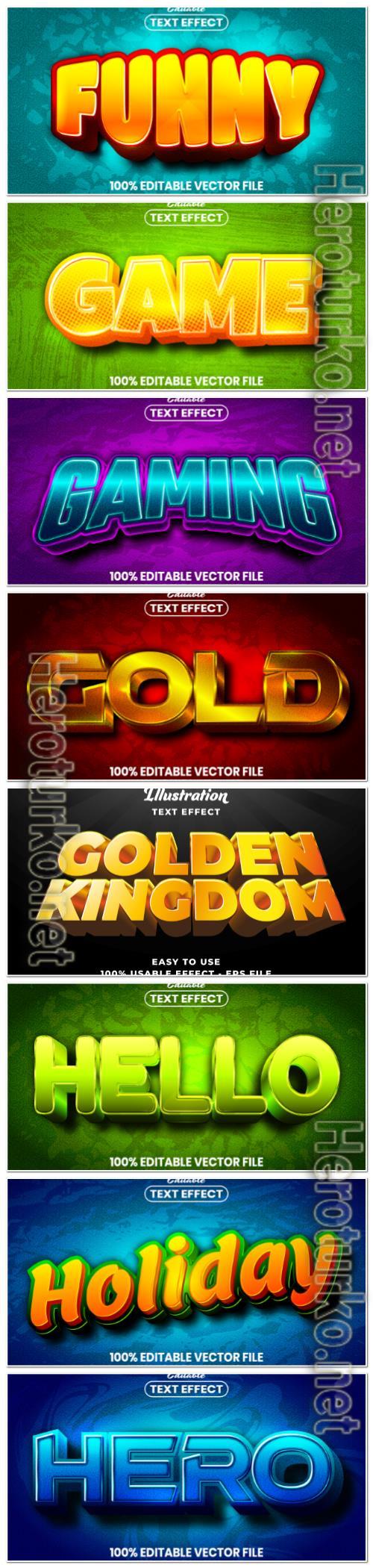 Set 3d editable text style effect vector vol 148