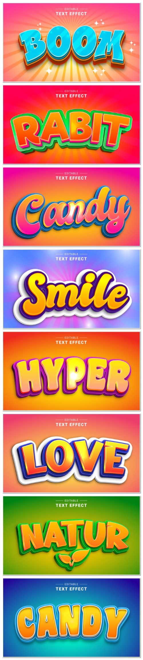 Set 3d editable text style effect vector vol 110