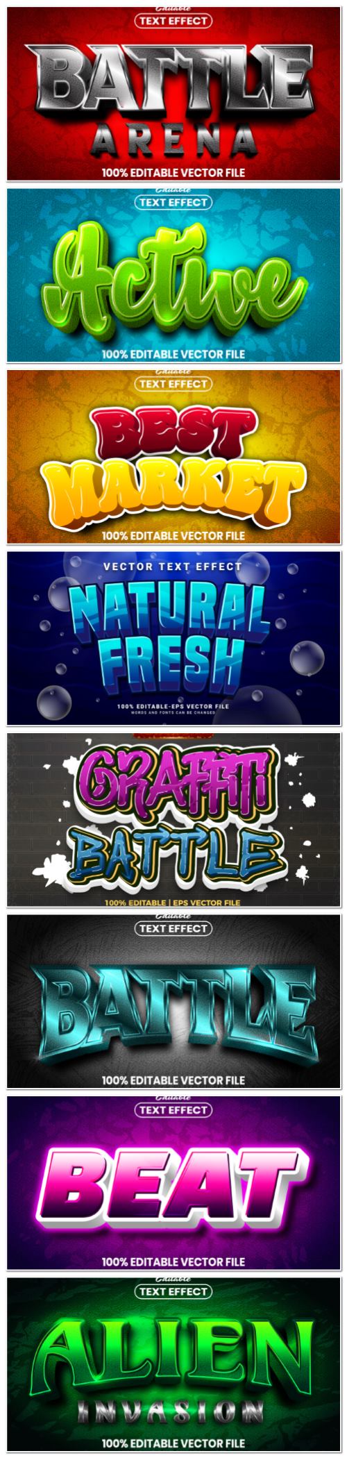 Set 3d editable text style effect vector vol 146