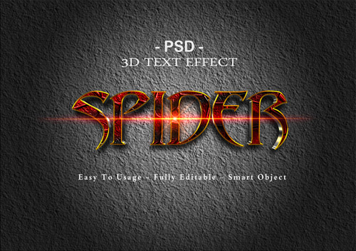 3d spider text effect psd template
