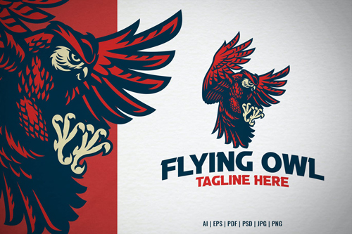 Flying Owl bird Logo Design