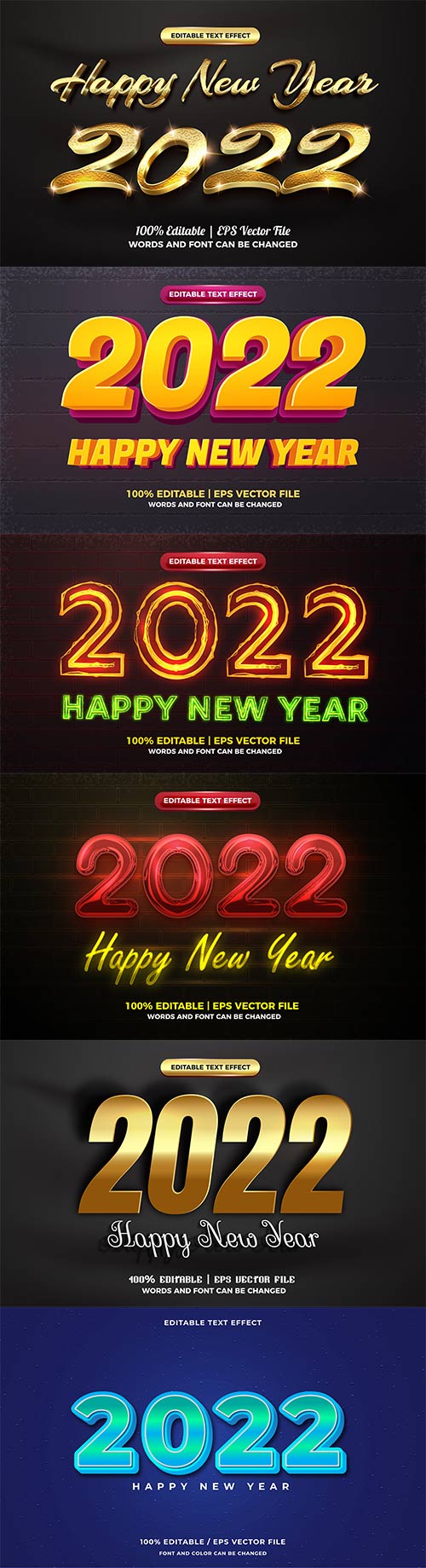 Happy new year 2022 3d gold text style effect vector