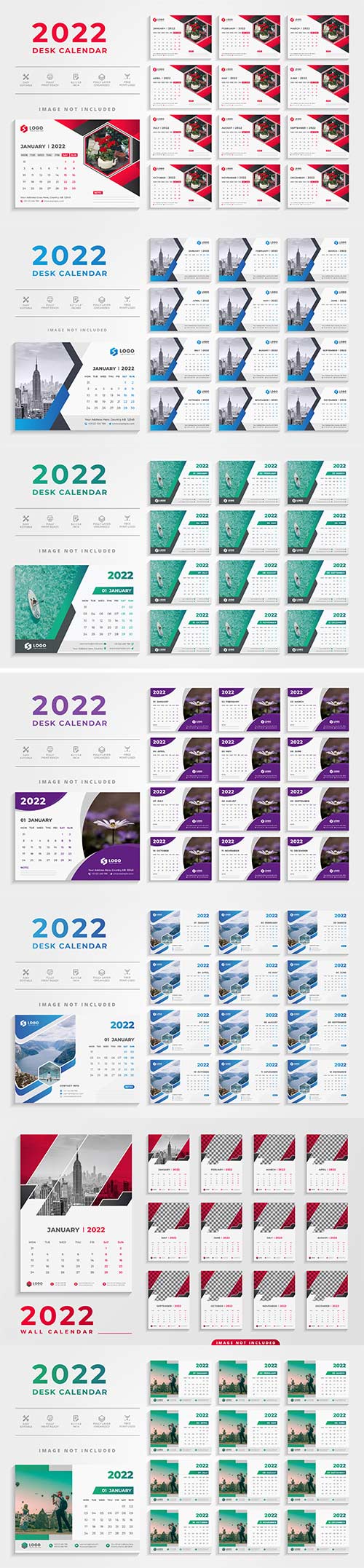 Modern 2022 desk calendar template premium vector
