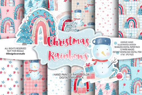 Christmas Rainbow digital paper pack