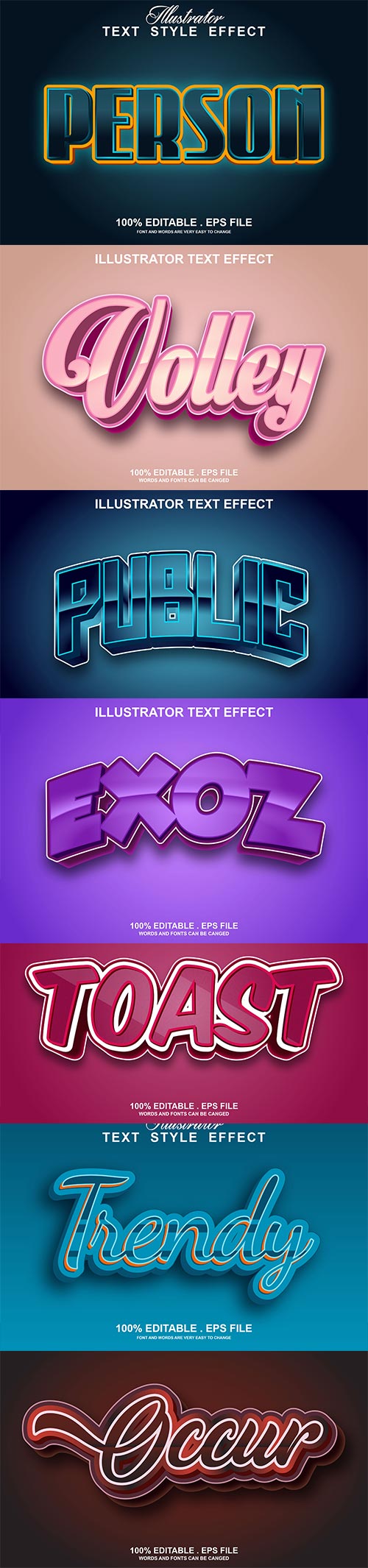 Set 3d editable text style effect vector vol 190