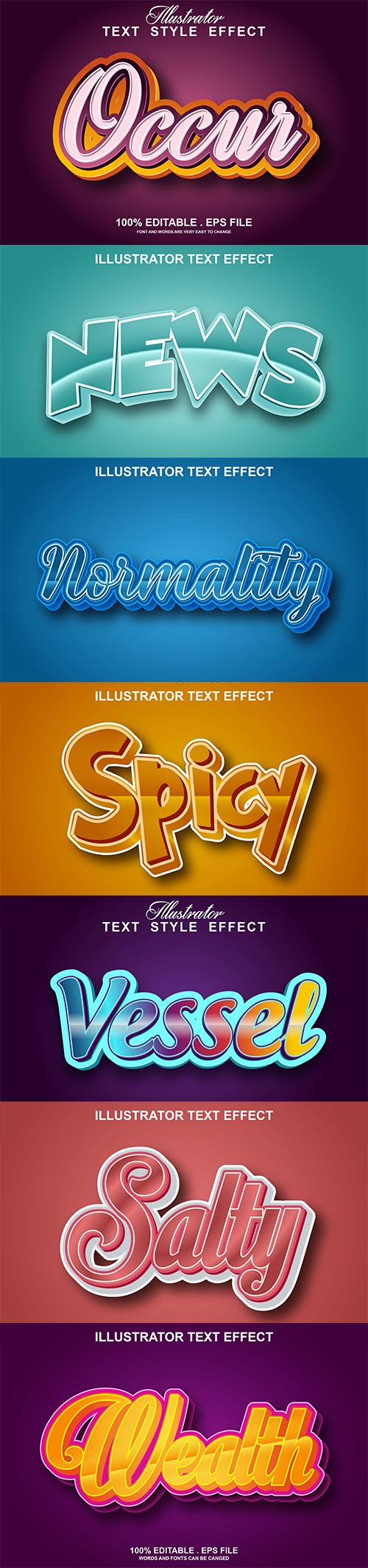 Set 3d editable text style effect vector vol 188