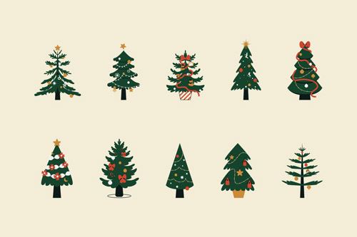 Christmas Tree Decoration Illustration Set