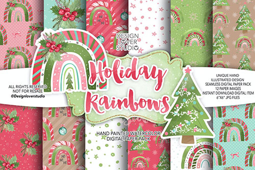 Holiday Rainbow digital paper pack