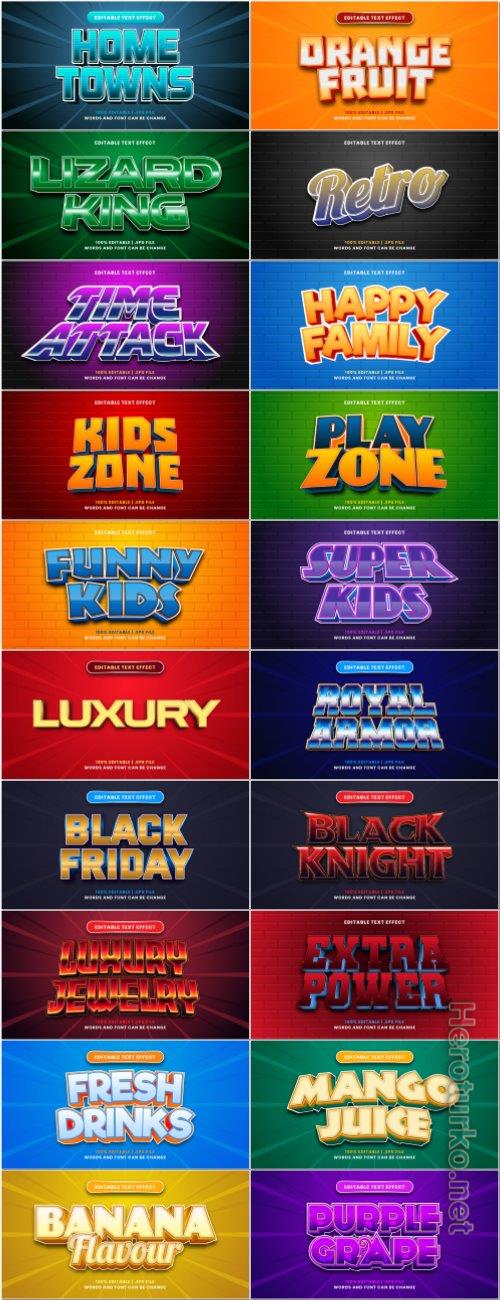 Set 3d editable text style effect vector vol 208 Set 3d editable text style effect vector vol 208