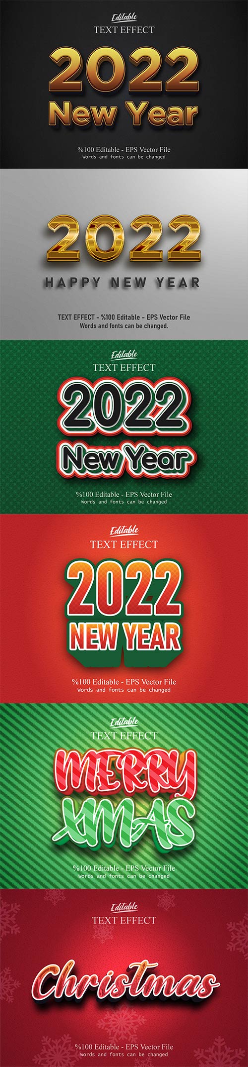 2022 New year, Merry christmas editable text effect premium vector vol 4