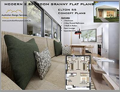 Modern 2 Bedroom Granny Flat Plan house plans under 1000 sq ft/ 100 m2 / Sizes in Metric and Feet and Inches