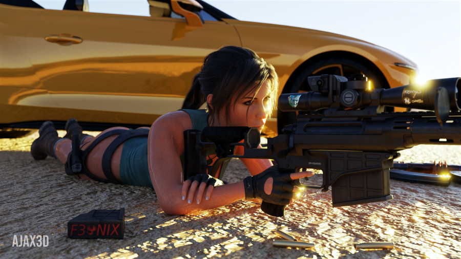 Ajax3D - Lara preparing for a day at the range
