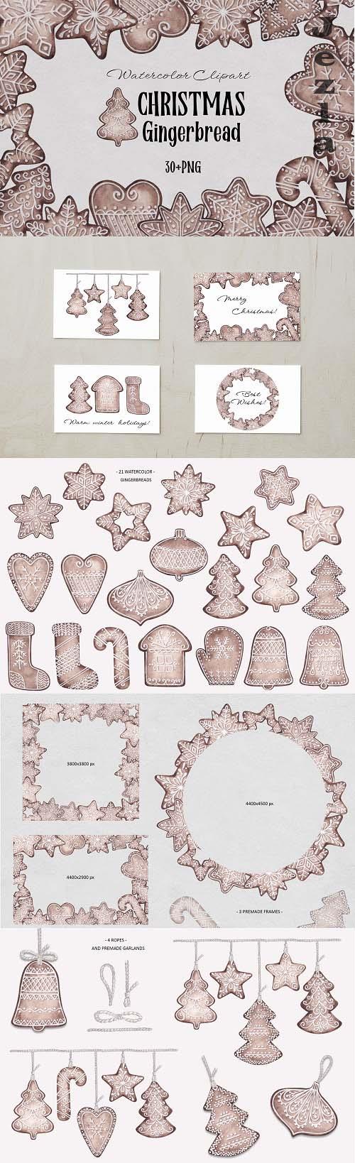 Watercolor Clipart Christmas Gingerbread - 1631337