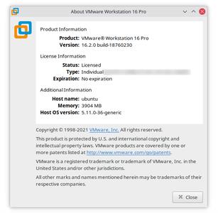 VMware Workstation Pro 16.2.0 Build 18760230 Linux