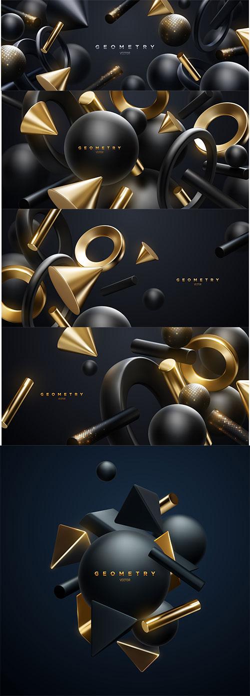 Vector backgrounds with geometric shapes in 3D